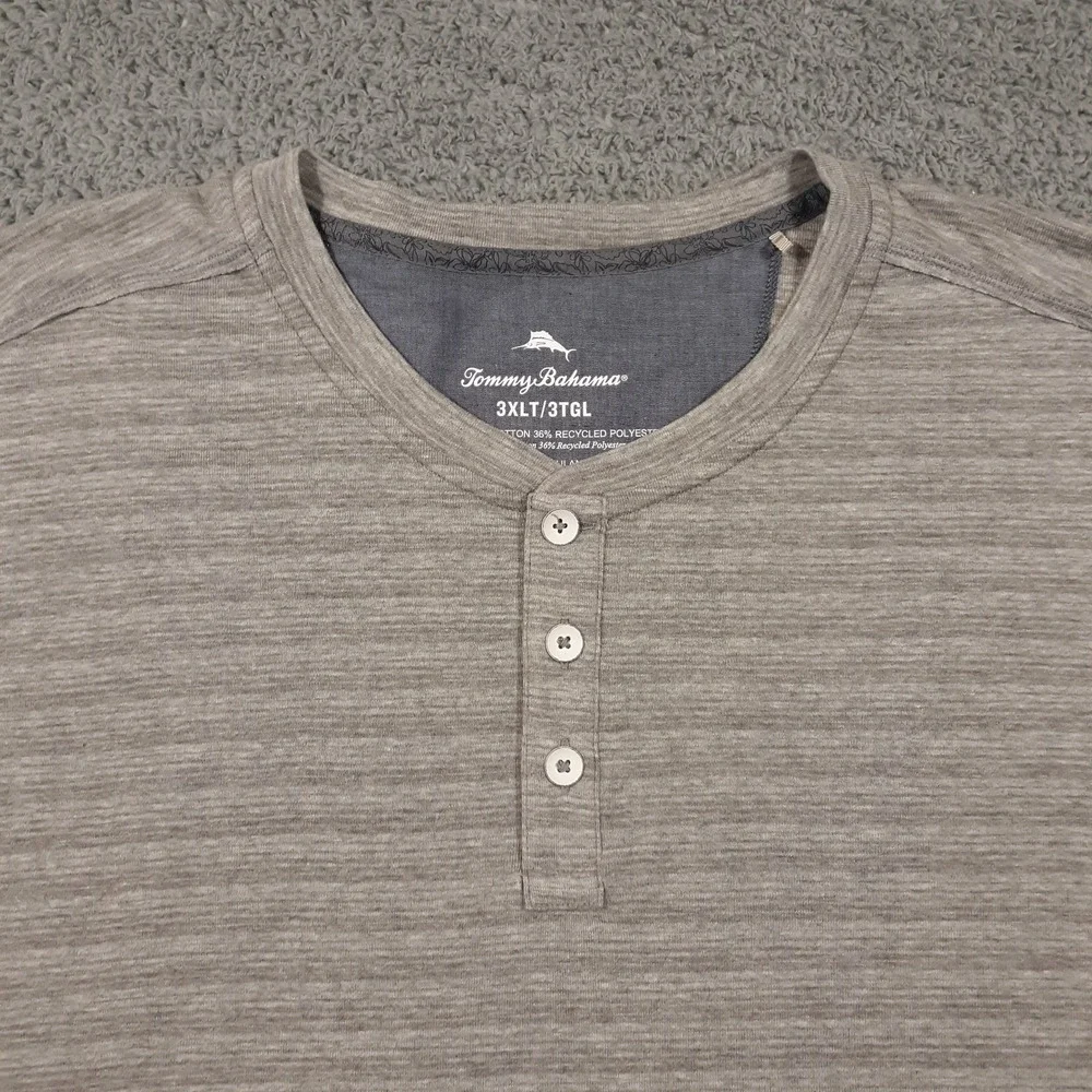 Tommy Bahama Sweater Mens 3XL Tall Pullover Gray Henley Organic Cotton